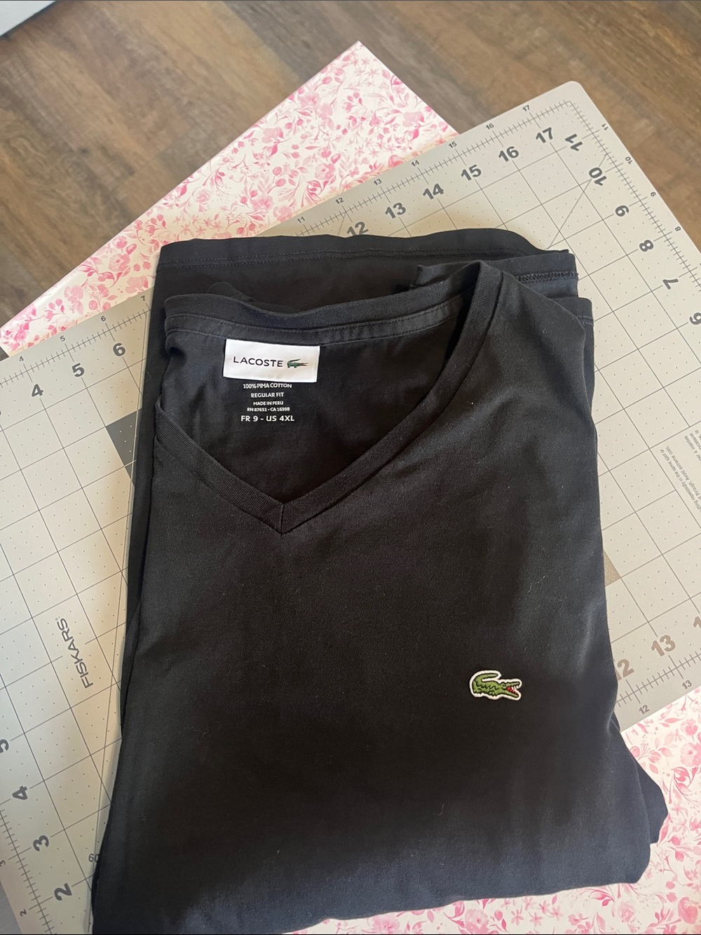 Lacoste Black V-Neck Tee with Green Crocodile Logo
